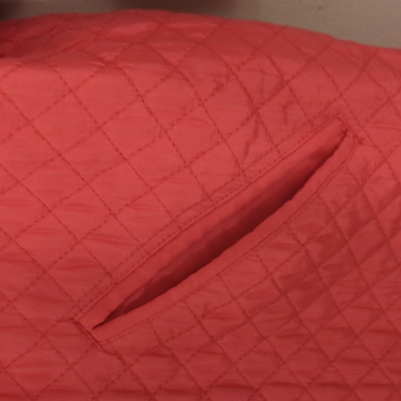 Vintage Quaker Factory Silk Hot Pink Quilted Lightweight Jacket Bling Button M - Picture 6 of 10